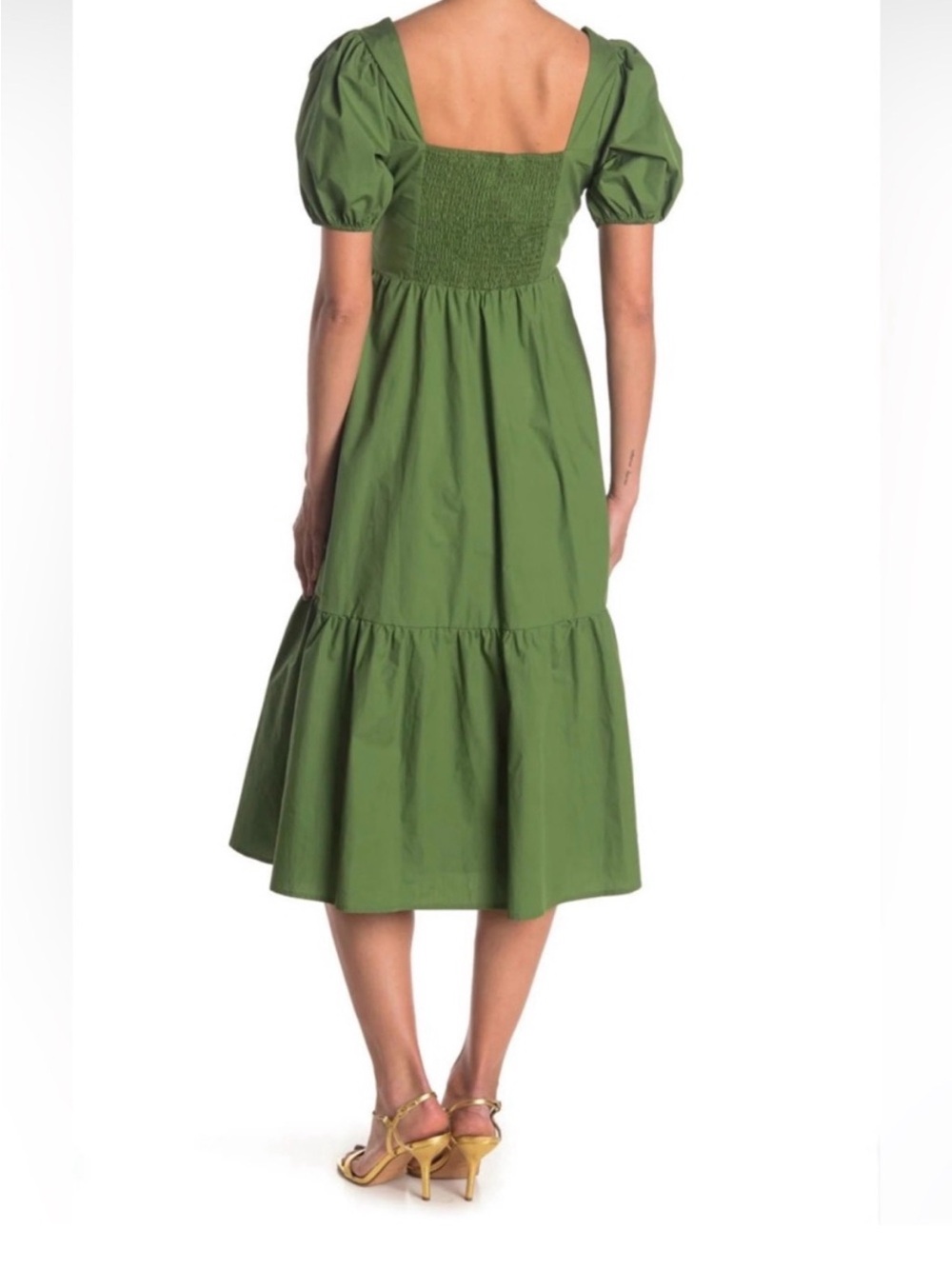 Astr Green Puff-Sleeve Tiered Midi Dress - Picture 2 of 6